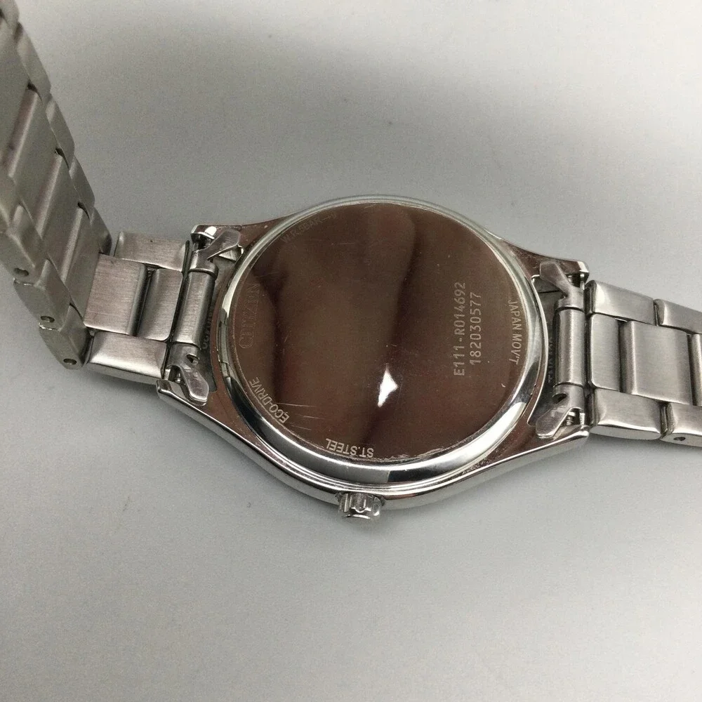 Citizen Eco-Drive Womens Watch 34mm Silver Tone Date E111-R014692 Crystals 7.5